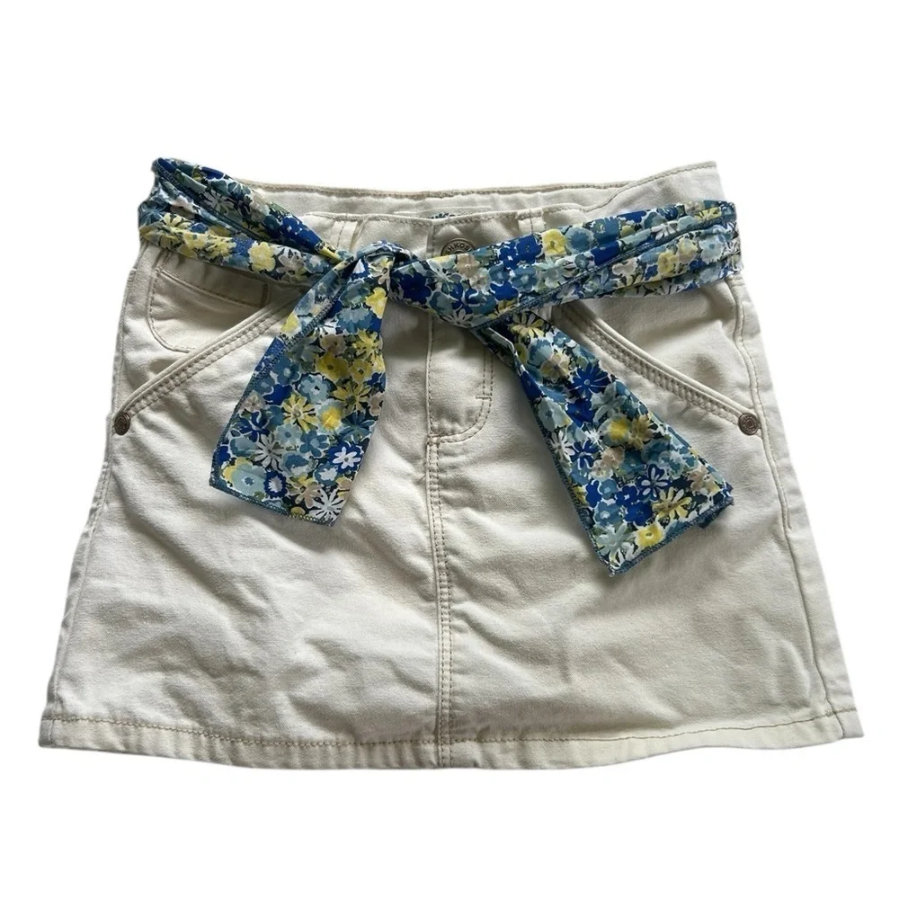Y2K Vintage Oshkosh Bigosh Off White Sash Tie Jean Skort Size Girls 5